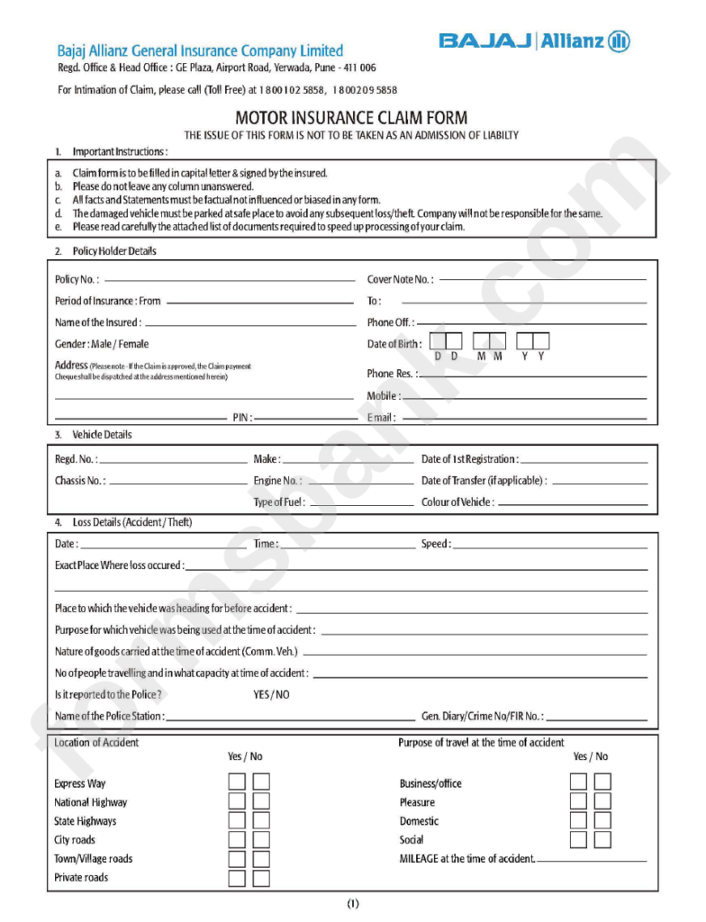 Bajaj Allianz Motor Insurance Claim Printable Pdf Download