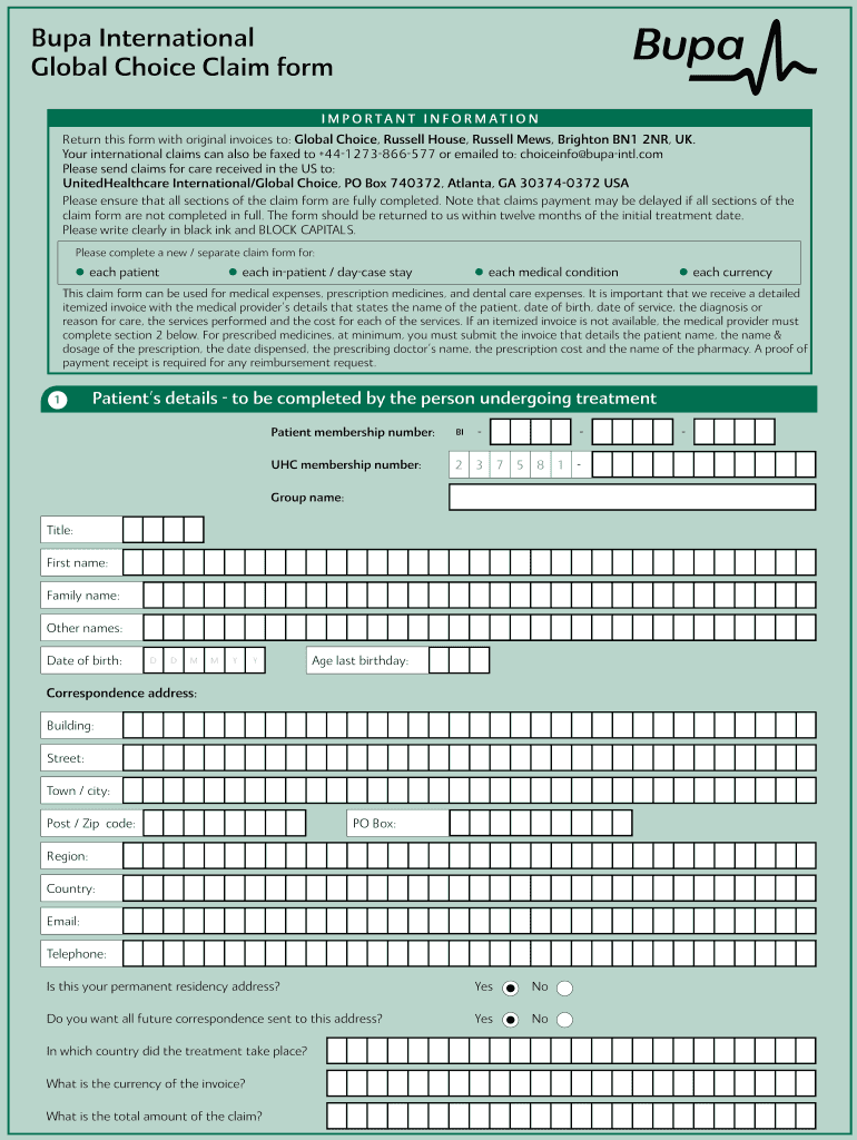 Bupa Global Choice Claim Form Fill Out And Sign Printable PDF 