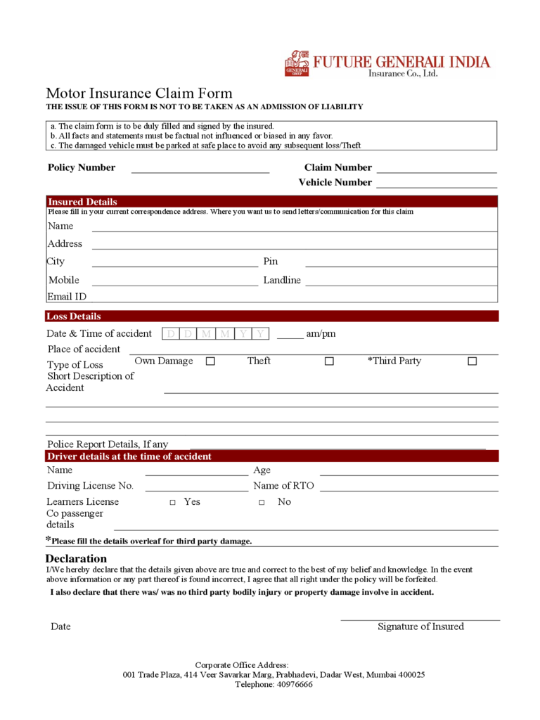 Car Insurance Claim Form 2 Free Templates In PDF Word Excel Download