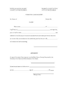 City Of Providence Probate Court Claim Form City Of Providence