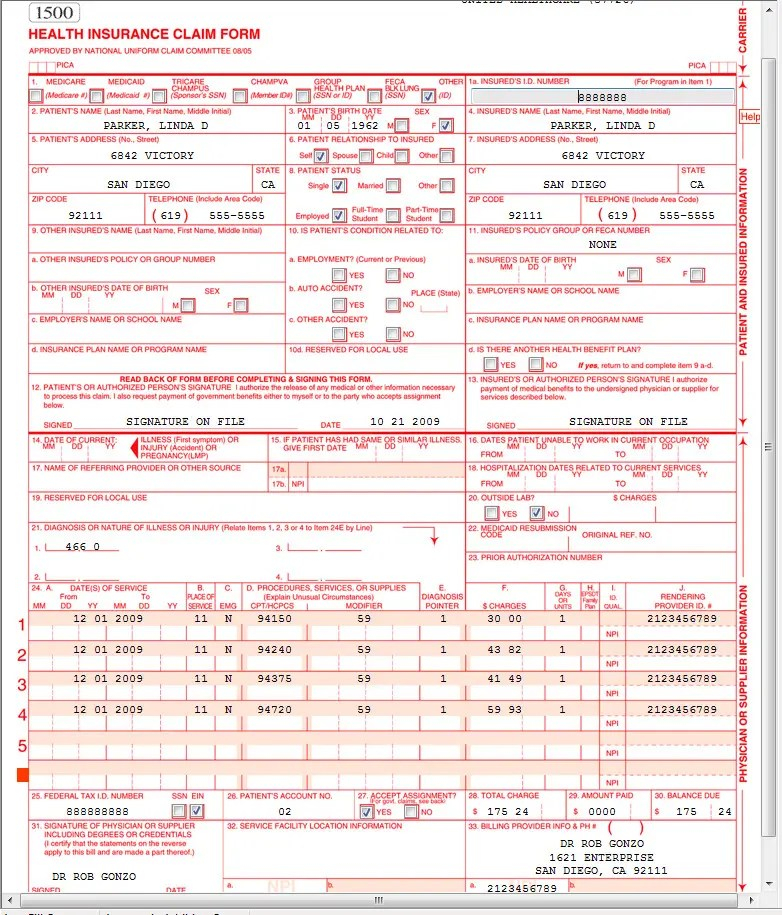 Cms 1500 claim form sample CASO Document Management