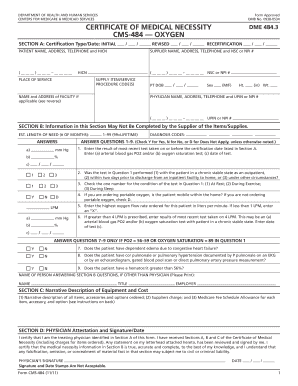 Cms 484 Oxygen Form Fill Online Printable Fillable Blank PDFfiller