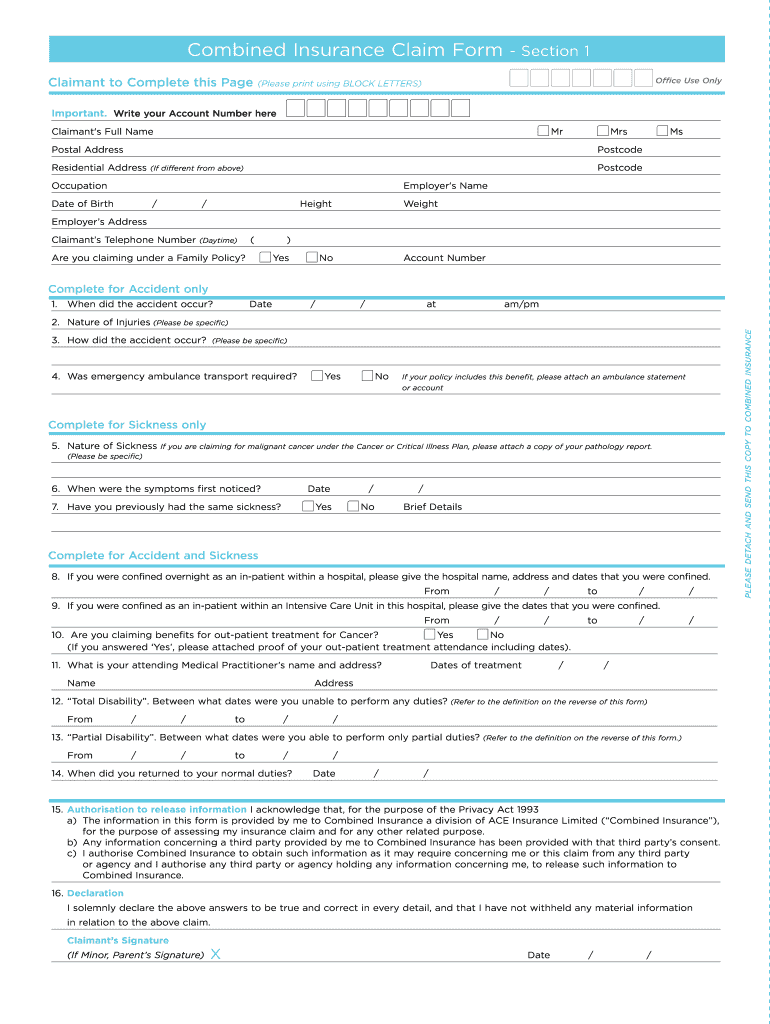 Combined Insurance Claim Form 2011 2022 Fill Out And Sign Printable 