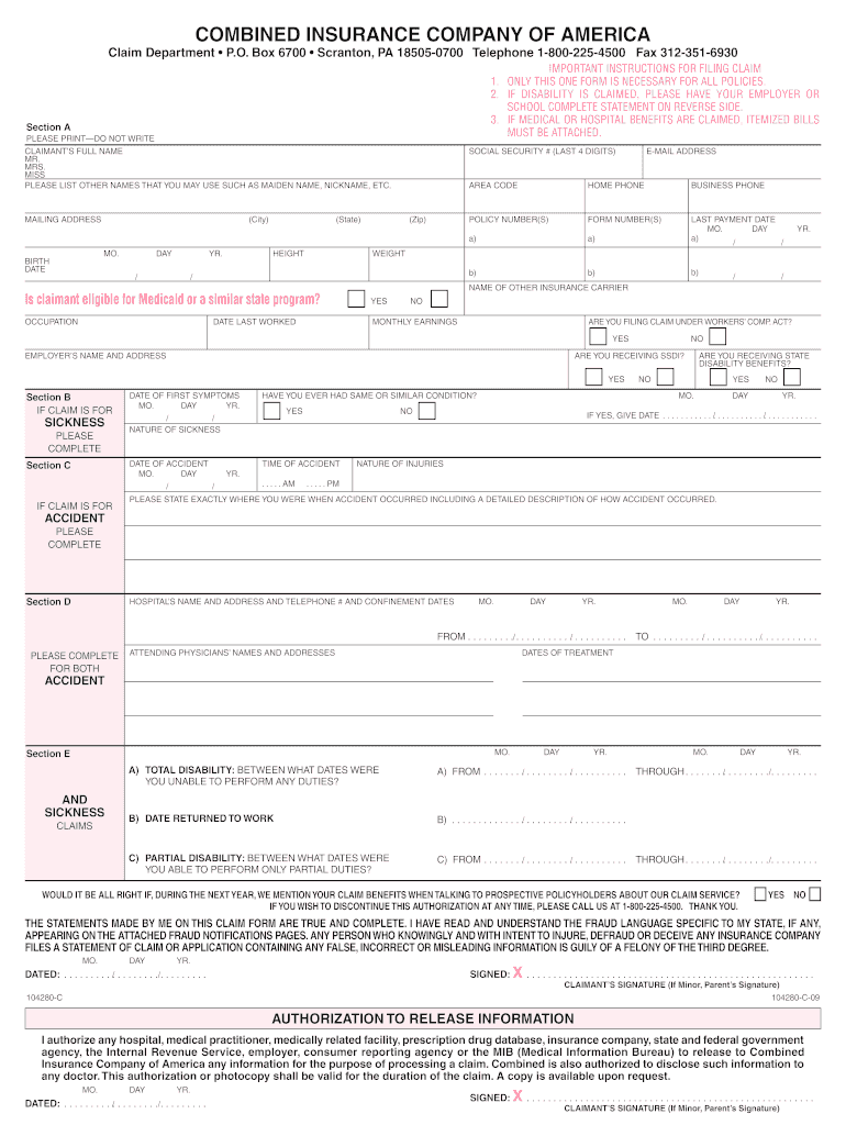 Combined Insurance Claims Made Easy 2018 2021 Fill And Sign Printable 