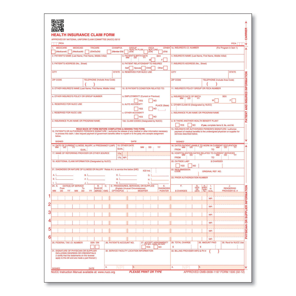 ComplyRight CMS 1500 Health Insurance Claim Forms One Part 8 5 X 11 