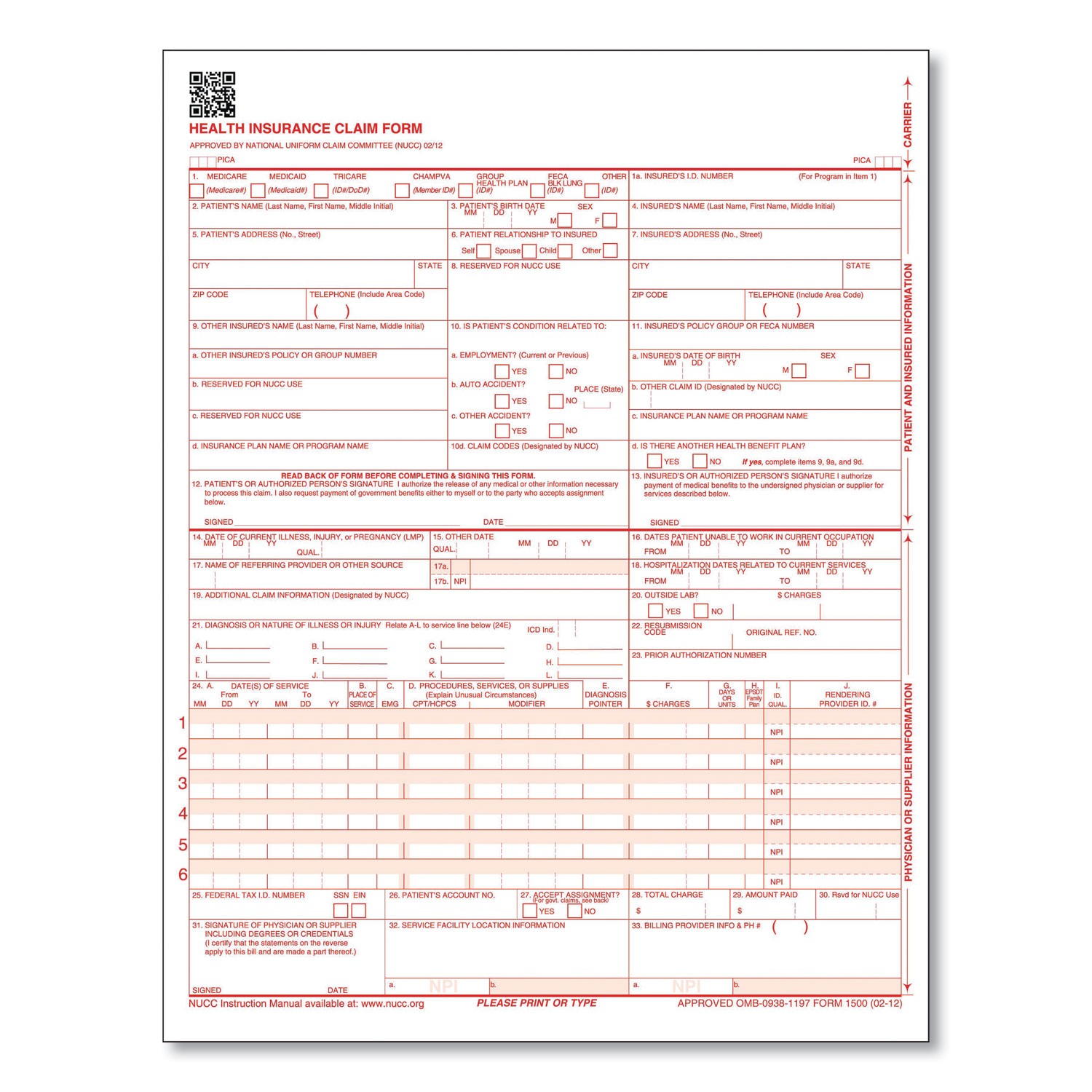 ComplyRight CMS 1500 Health Insurance Claim Forms One Part 8 5 X 11