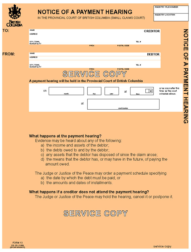 Court Rules Act Small Claims Act Small Claims Rules Form 13