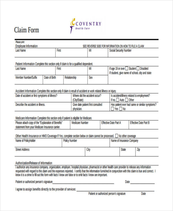 Coventry Medical Claim Form