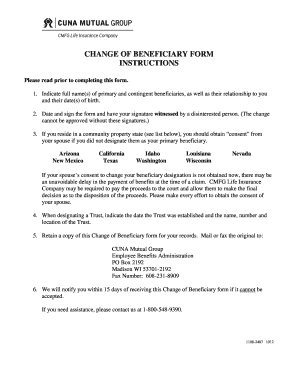 Cuna Mutual Life Insurance Change Beneficiary Form Fill Online 