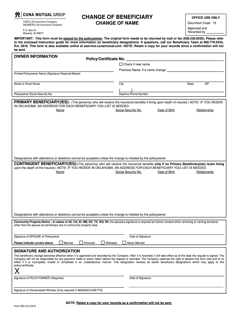 Cuna Mutual Life Insurance Death Claim Form Fill Out And Sign