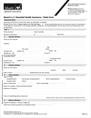 Download Bharti axa Smart Health Essential Claim form Fill And Sign 