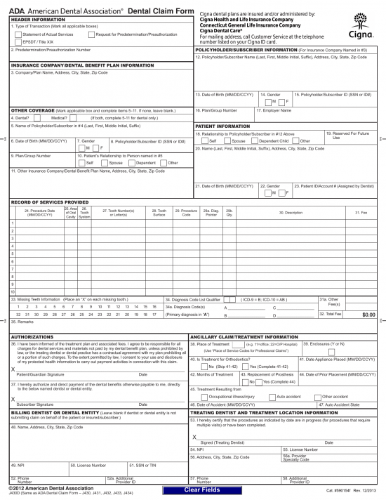 Download CIGNA Dental Claim Form J430D PDF RTF Word 