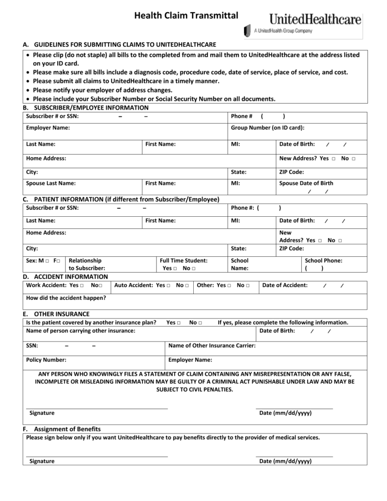 Download United Healthcare Medical Claim Form PDF FreeDownloads