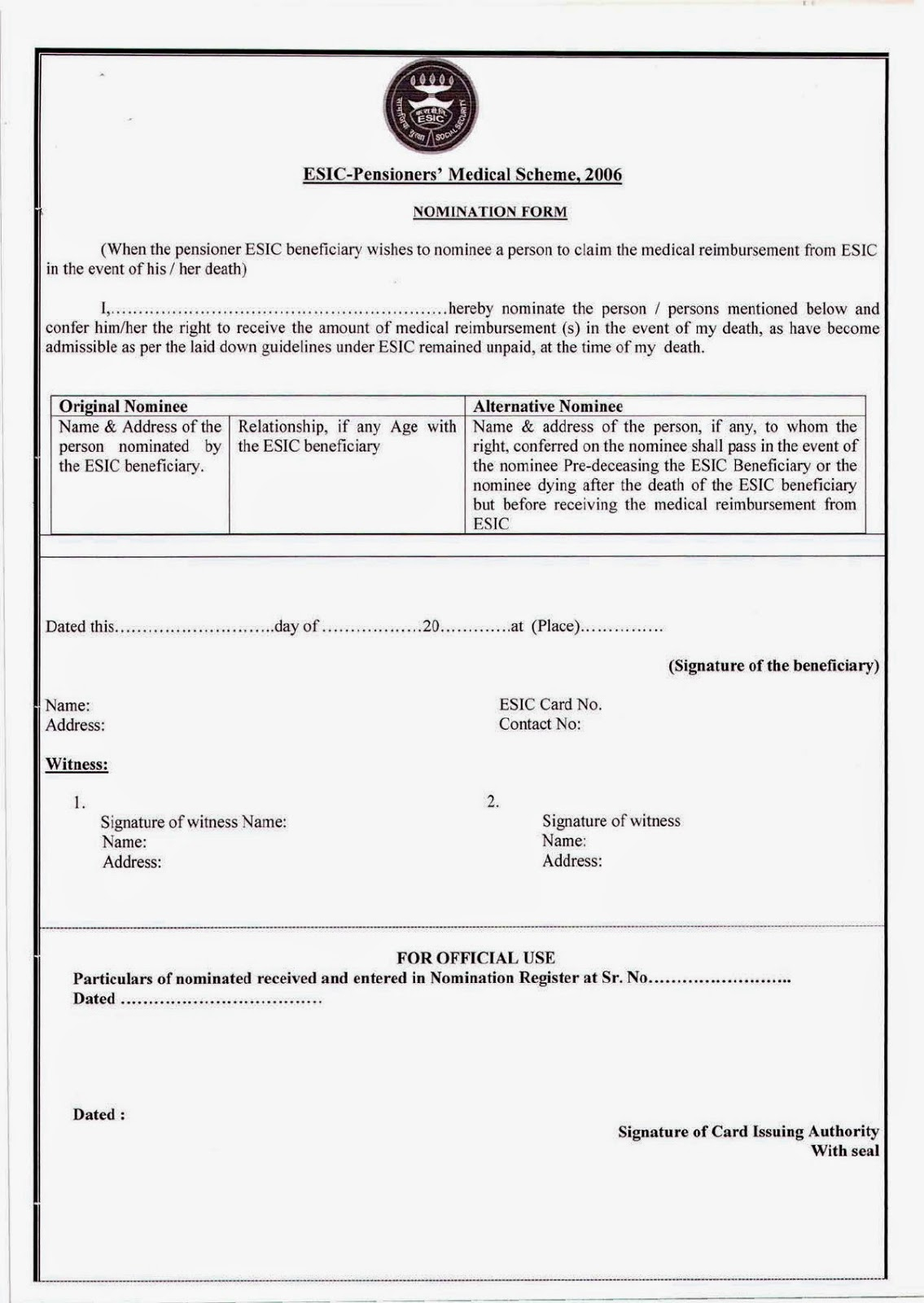 ESIC Medical Reimbursement Form PDF Download