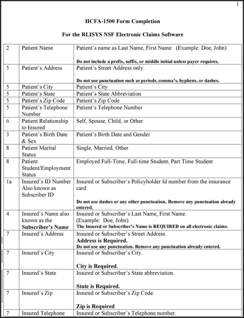 Example Of Hcfa 1500 Claim Form