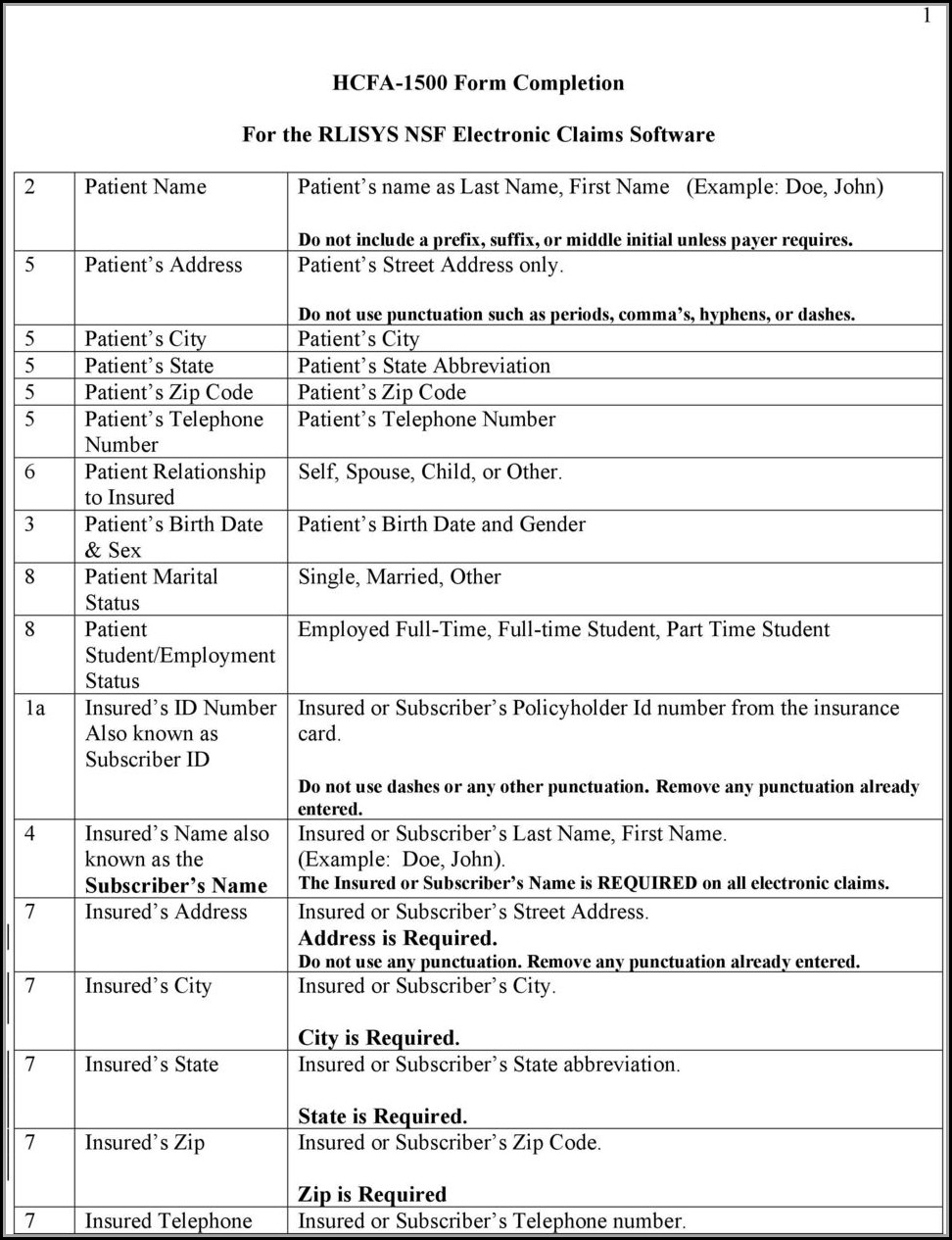 Example Of Hcfa 1500 Claim Form