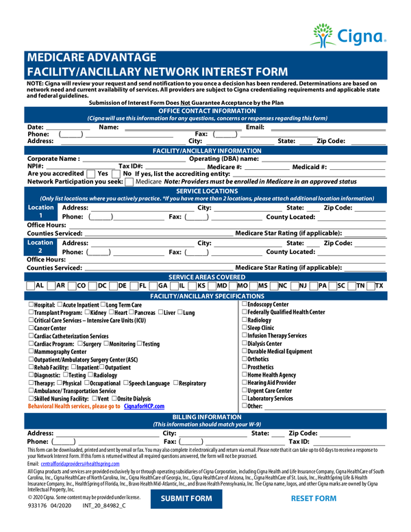 Fill Free Fillable Cigna Medicare Providers PDF Forms