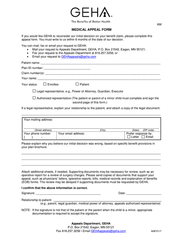 Fill Free Fillable GEHA PDF Forms