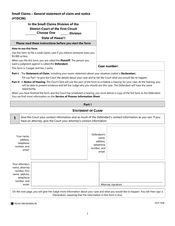 Fill Free Fillable Hawaii State Judiciary PDF Forms