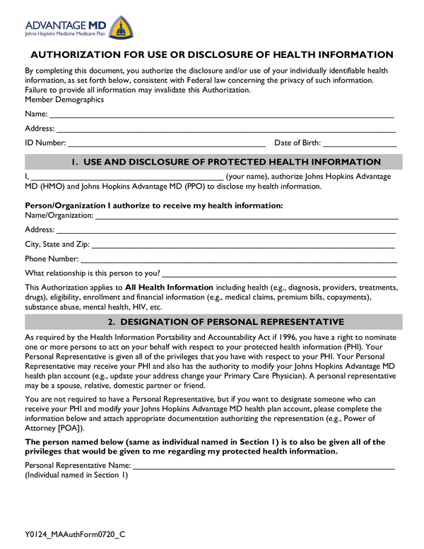 Fill Free Fillable John Hopkins Medicine Medicare Plan PDF Forms