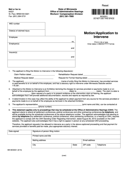 Fillable Form Mn Mo0001 9 15 Motion application To Intervene 