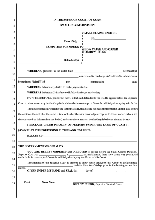 Fillable In The Superior Court Form Of Guam Small Claims Division 