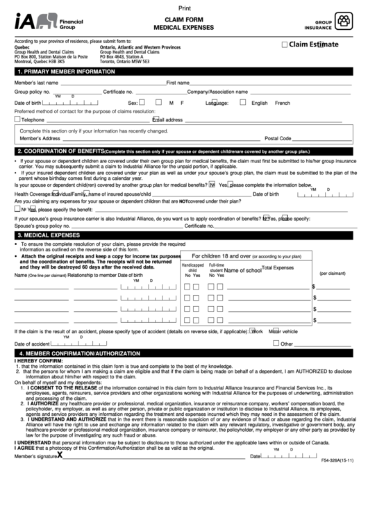 Fillable Medical Expenses Claim Form Group Insurance Printable Pdf 