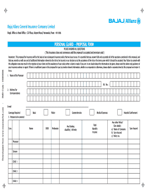 Fillable Online Bajaj Allianz Perosnal Guard Proposal Form Fax Email 