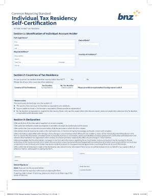 Fillable Online Common Reporting Standard BNZ Fax Email Print PdfFiller