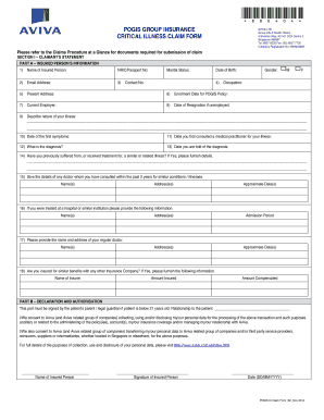 Fillable Online Critical Illness Claim Form Aviva sg Fax Email 