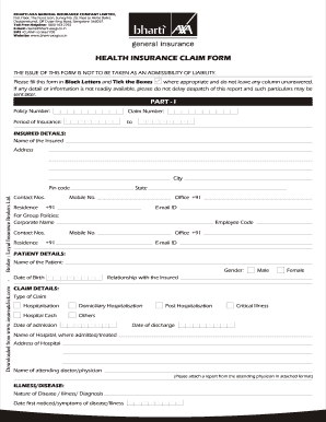 Fillable Online Download Claim Form Bharti Axa Health Insurance