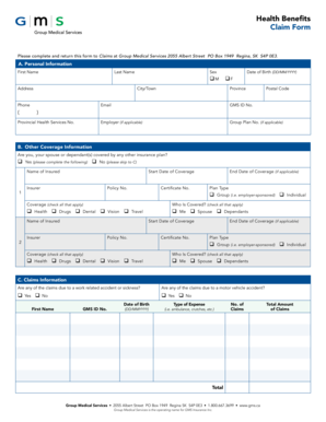 Fillable Online Group Medical Services Health Benefits Claim Form 