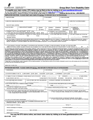 Fillable Online Guardian STD Claim Form Pennsylvania Chamber 