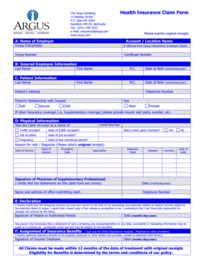 Fillable Online Health Insurance Claim Form Argus Group Fax Email