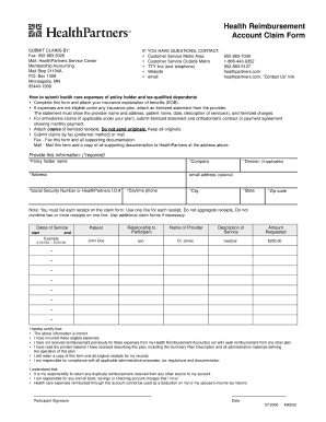 Fillable Online Health Reimbursement Account Claim Form