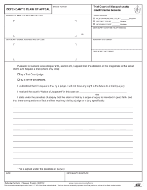 Fillable Online Mass Defendants claim of appeal Revised pdf DA FORM 