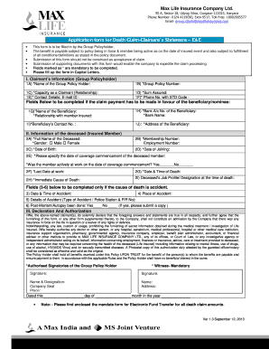 Fillable Online Max Life Insurance Company Ltd BApplicationb Form For 