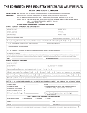 Fillable Online Medical Claim Form The Edmonton Pipe Industry Benefit 