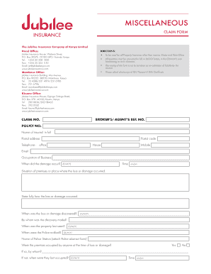 Fillable Online MISCELLANEOUS Jubilee Insurance Fax Email Print