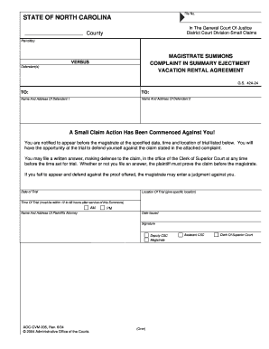 Fillable Online Nccourts MAGISTRATE SUMMONS Nccourts Fax Email Print 