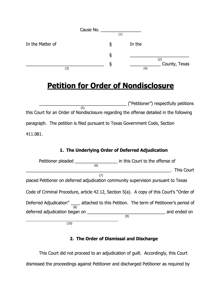 Fillable Online OCA Petition For Order Of Nondisclosure Form 