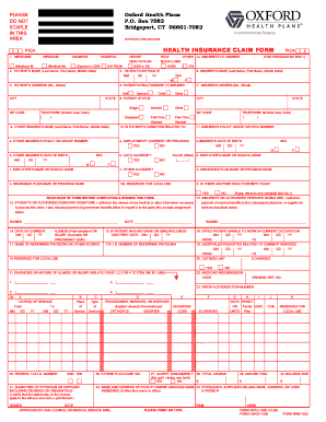 Fillable Online PICA HEALTH INSURANCE CLAIM FORM Oxford Health Plans 