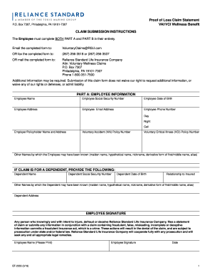 Fillable Online Reliance Standard Voluntary Life Claim Form SET SEG 