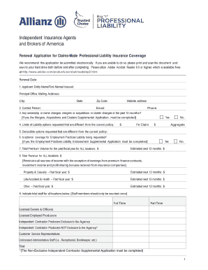 Fillable Online Renewal Application For Claims Made Professional