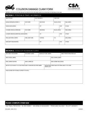 Fillable Online Rental Car Damage CSA Travel Protection Fax Email 