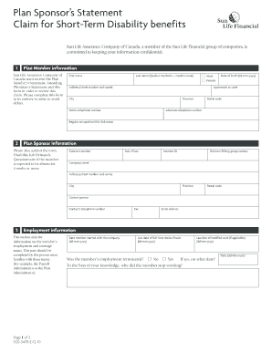 Fillable Online Short Term Disability Sun Life Financial Fax Email 