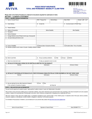 Fillable Online Total Permanent Disability Claim Form Aviva sg