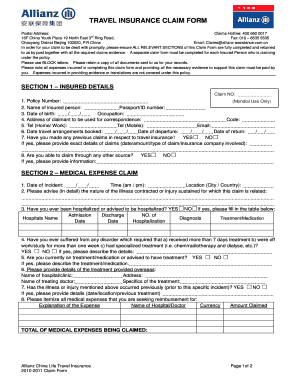 Fillable Online TRAVEL INSURANCE CLAIM FORM Allianz Fax Email Print 