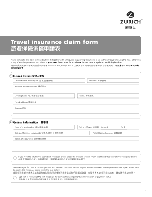 Fillable Online Travel Insurance Claim Form Fax Email Print