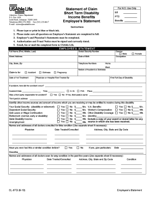 Fillable Online USAble Life Short Term Disability Claim Form